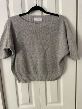 Ribbed Short-Sleeve Crewneck Sweater - Gray